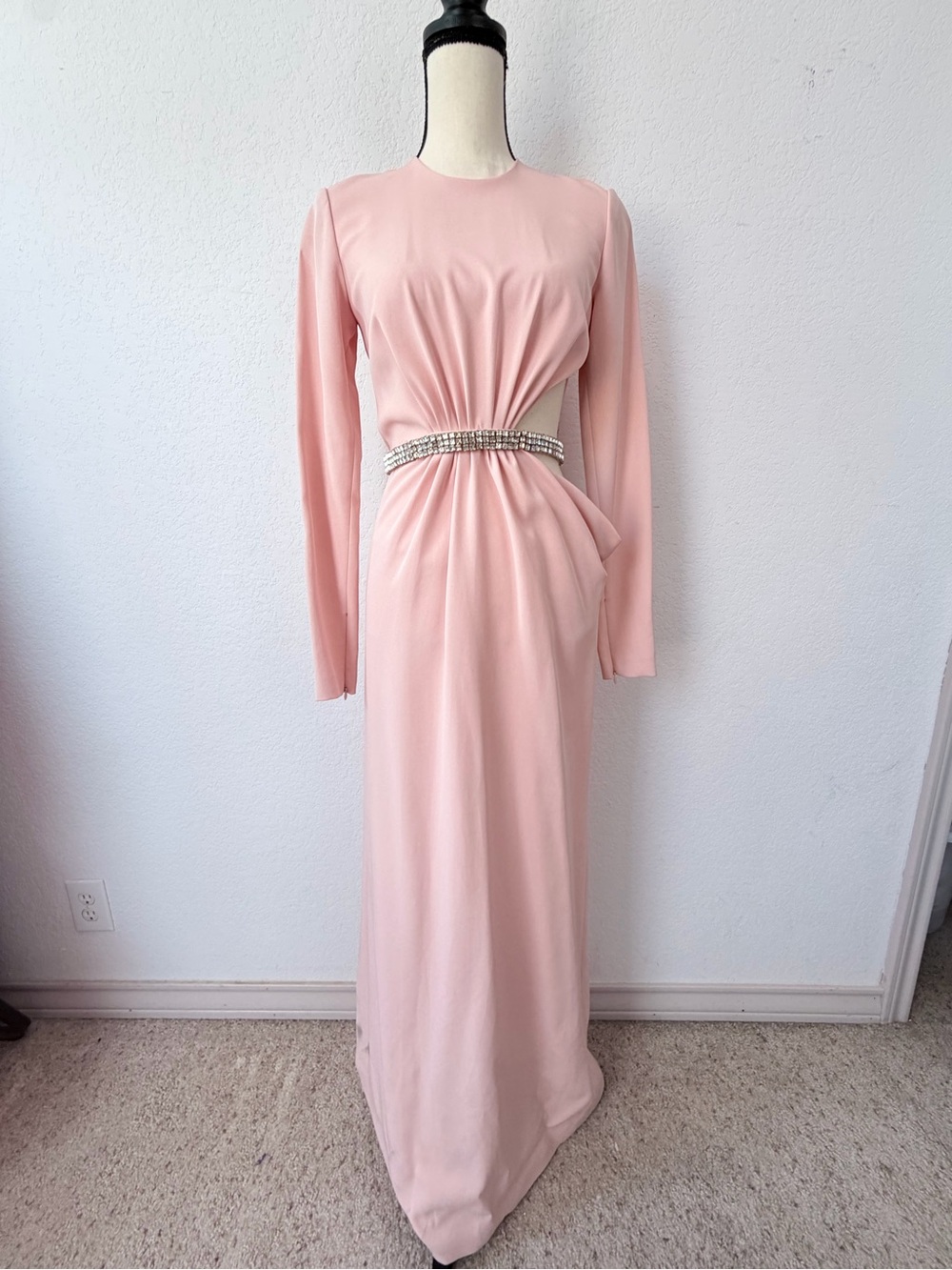 GIAMBATTISTA VALLI Rhinestone Embellished Gown Sz 40 Rose Quartz Pink